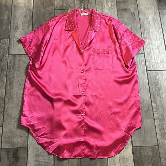 Vintage Arnold Scaasi Barbie Pink pearl button short sleeve shirt dress plus 1X - Picture 10 of 10